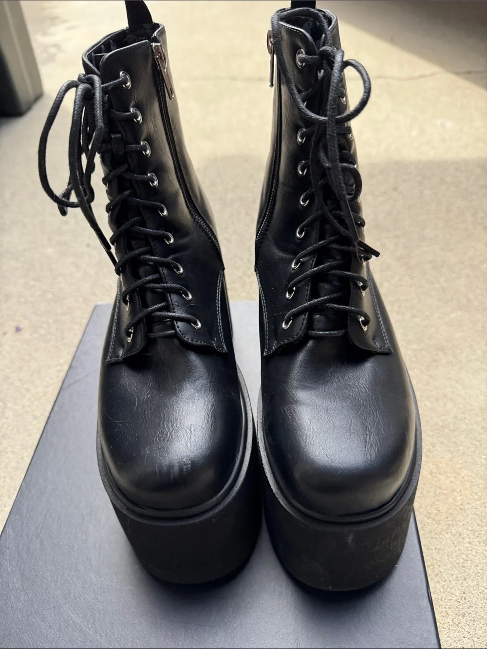 LaModa Black Chunky Platform Combat Boots with Side Zips